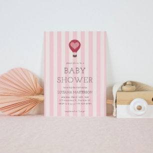 Heart Hot Air Balloon Pastel Pink Baby Shower  Invitation