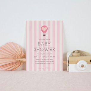 Heart Hot Air Balloon Pastel Pink Baby Shower  Invitation