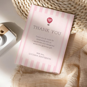 Heart Hot Air Balloon Pastel Pink Baby Shower  Thank You Card