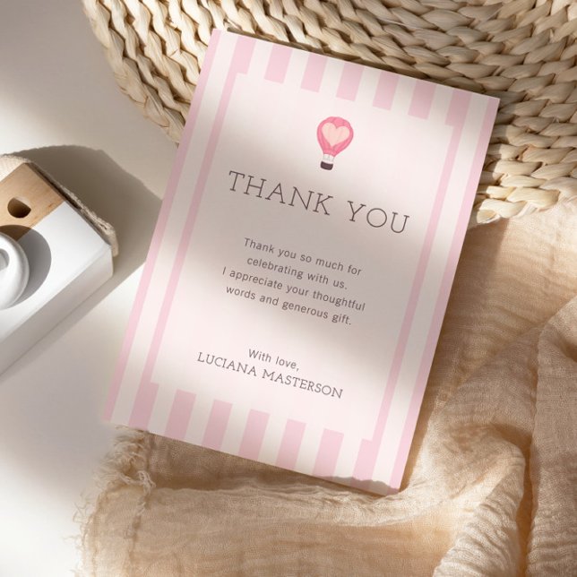 Heart Hot Air Balloon Pastel Pink Baby Shower  Thank You Card (Creator Uploaded)
