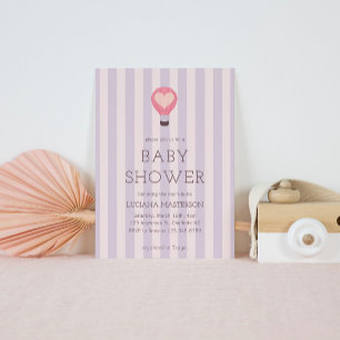 Heart Hot Air Balloon Pastel Purple Baby Shower  Invitation