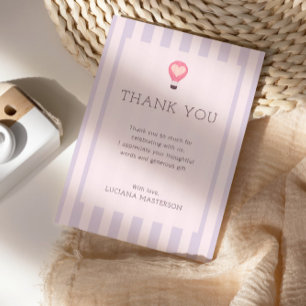 Heart Hot Air Balloon Pastel Purple Baby Shower Thank You Card