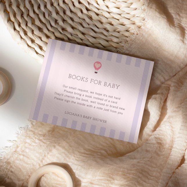 Heart Hot Air Balloon Pastel Purple Books For Baby Enclosure Card (Creator Uploaded)