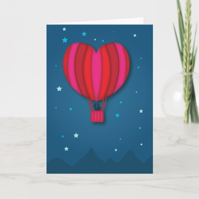 Heart Hot Air Balloon Valentine's Day Card (Front)