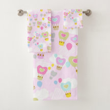 Heart Hot Air Balloons Pink Bath Towel Set
