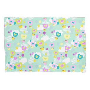 Heart Hot Air Balloons Teal  Pillowcase