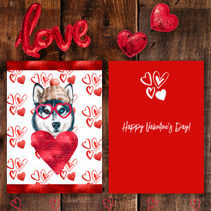 Heart Husky Dog Lover Valentine Gift Holiday Card