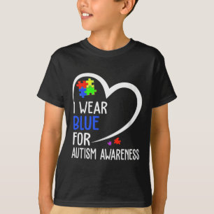 Heart I Wear Blue For Autism Awareness Mum Dad  T-Shirt