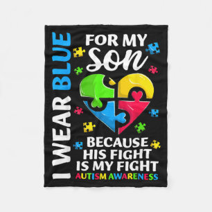 Heart I Wear Blue For My Son Au Awareness Month Fleece Blanket