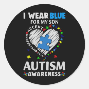 Heart I Wear Blue For My Son Autism Awareness Classic Round Sticker