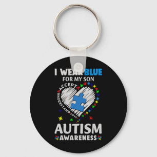 Heart I Wear Blue For My Son Autism Awareness Key Ring