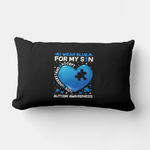 Heart I Wear Blue For My Son Autism Awareness Lumbar Cushion