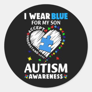 Heart I Wear Blue For My Son Autism Awareness Mont Classic Round Sticker