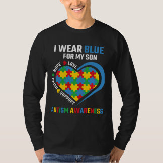 Heart I Wear Blue For My Son Autism Awareness Mont T-Shirt