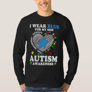 Heart I Wear Blue For My Son Autism Awareness Mont T-Shirt