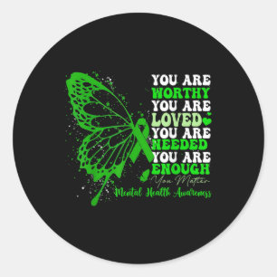 Heart I Wear Green For Mental Health Awareness Mon Classic Round Sticker