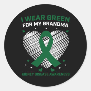 Heart I Wear Green For My Grandma Kidney Disease A Classic Round Sticker