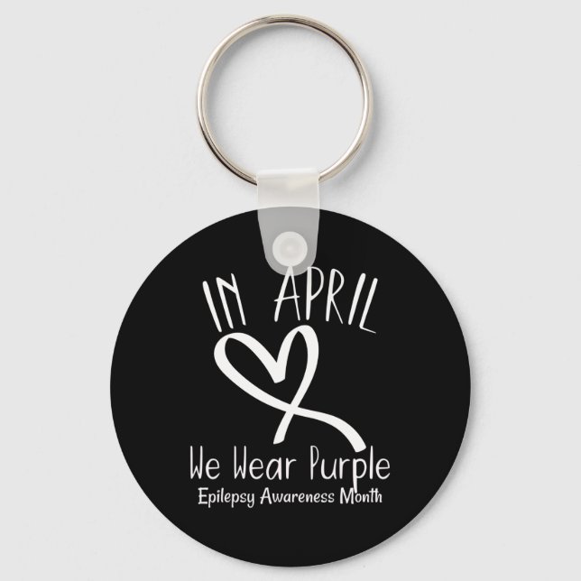 Heart In April We Wear Purple Epilepsy Awareness M Key Ring (Front)