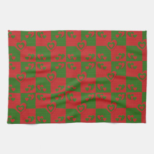 Heart in Christmas Colors Red Green Felting Look Tea Towel