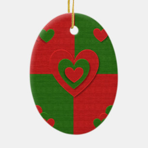 Heart in Christmas Colours Red Green Felting Look Ceramic Tree Decoration