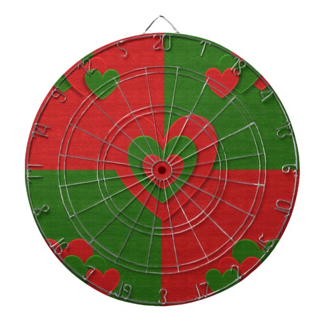 Heart in Christmas Colours Red Green Felting Look Dartboard (Front)