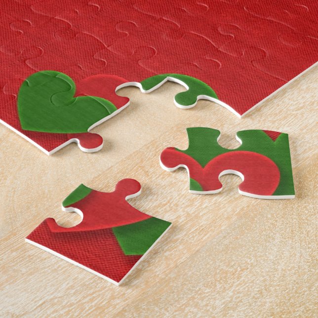 Heart in Christmas Colours Red Green Felting Look Jigsaw Puzzle (Side)