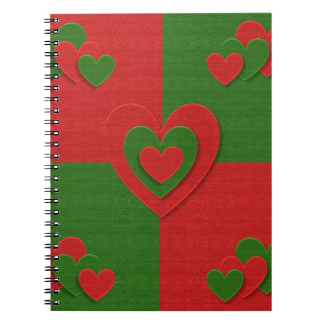 Heart in Christmas Colours Red Green Felting Look Spiral Notebook (Front)