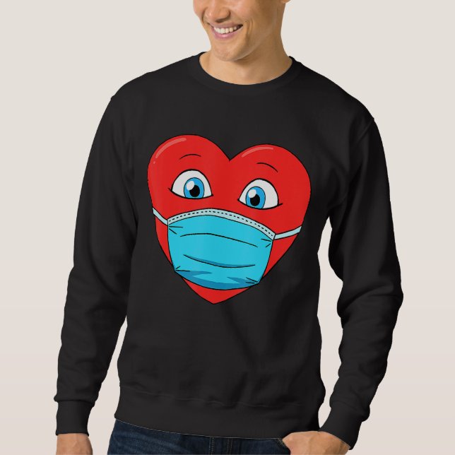Heart In Face Mask Funny Men Women Boys Girls Vale Sweatshirt (Front)