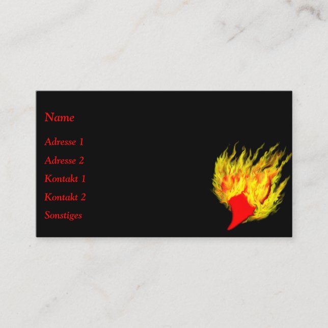 Heart in flames business card (Front)