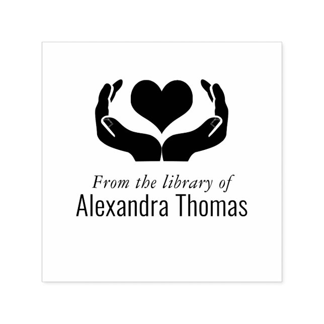 Heart in Hands Library Book Name Self-inking Stamp (Design)