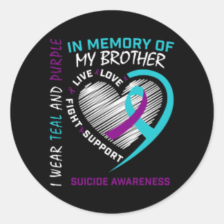 Heart In Memory Of Brother Awareness Prevention Classic Round Sticker