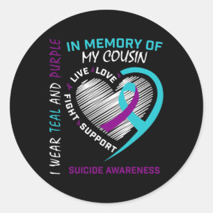 Heart In Memory Of My Cousin Suicide Awareness Pre Classic Round Sticker