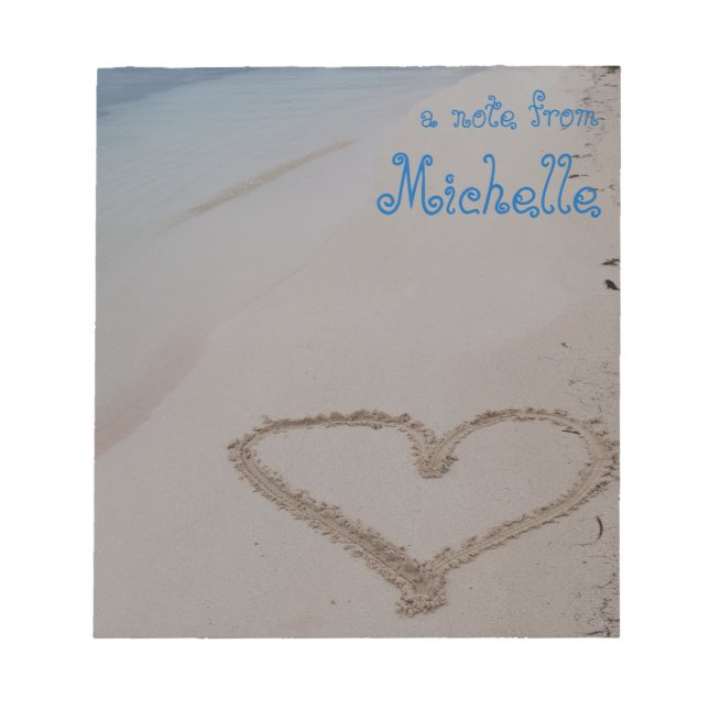 Heart in Sand Beach Personalised Notepad (Front)