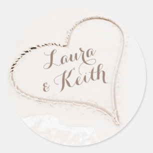 Heart in Sand Beach Wedding Classic Round Sticker