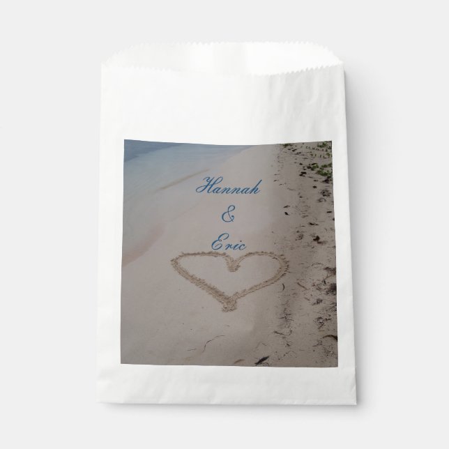 Heart in Sand Beach Wedding Favour Bags (Front)