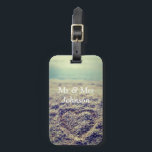 Heart in sand mr and mrs luggage tag for newlyweds<br><div class="desc">Heart in beach sand luggage tag for newlyweds couple and honeymooners. Personalised mr and mrs travel label for marking bags and suitcases. Romantic coastal photo with drawn love symbol on the shore. Cute bridal shower, honeymoon or marriage gift idea for bride and groom / new husband and wife. Also nice...</div>
