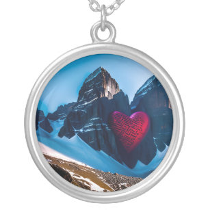 Heart in the mountain romantic heart. AI  Silver Plated Necklace