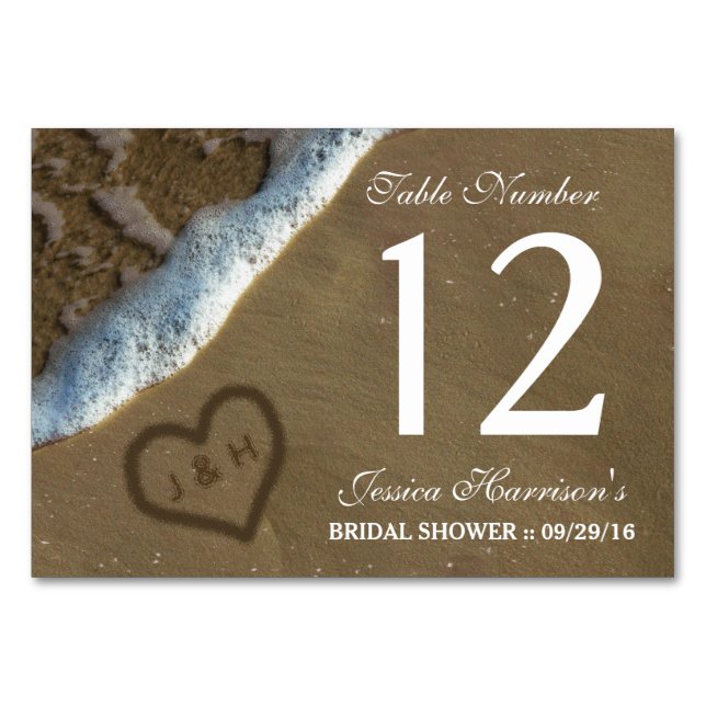 Heart In The Sand Beach Bridal Shower Table Number (Front)