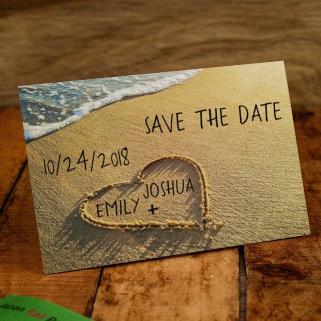 Heart in the Sand Beach Shore Announcement Postcard (Creator Uploaded)