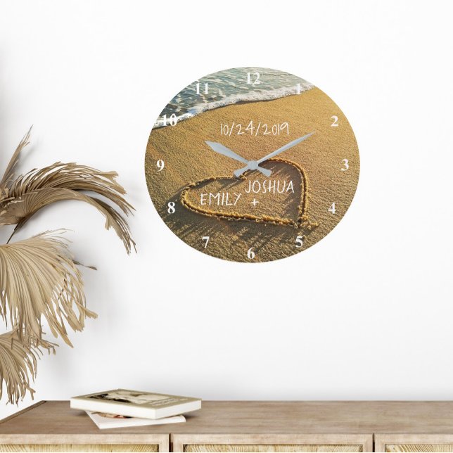 Heart in the Sand Beach Shore Tropical Ocean View  Large Clock (Creator Uploaded)