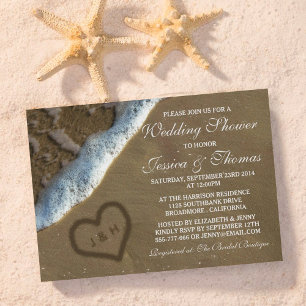 Heart In The Sand Beach Wedding Shower Invitations