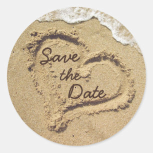 Heart in the Sand Save the Date Stickers