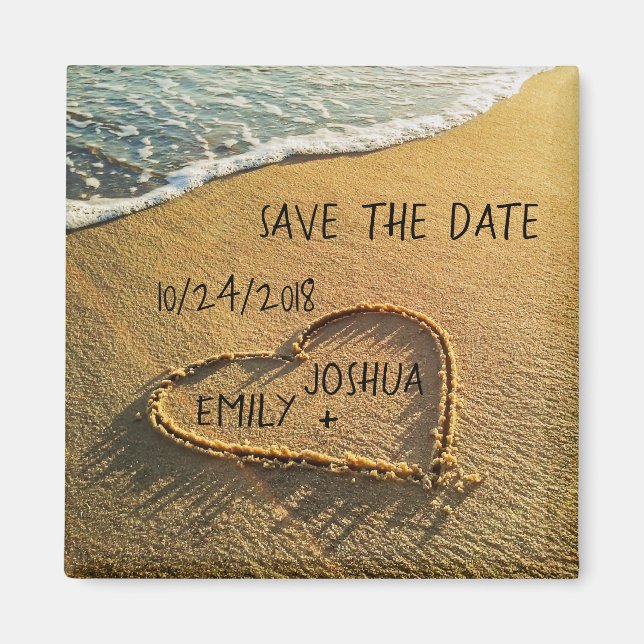 Heart in the Sand Tropical Beach Save the Date Magnet (Front)