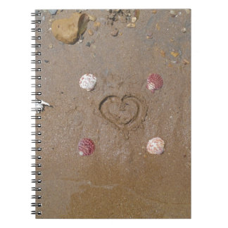 heart in the sand with shells spiral notebook