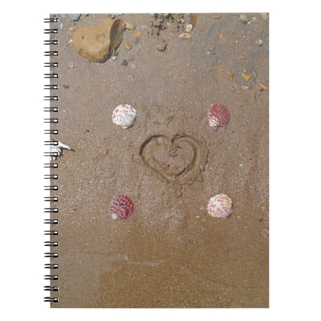 heart in the sand with shells spiral notebook (Front)