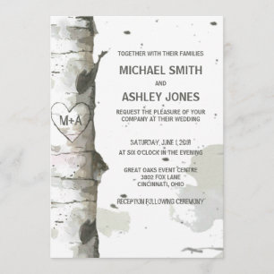 Heart In Tree with Initials Wedding Invitations