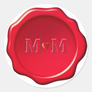 Heart & Initials on Red Wax Seal Stickers