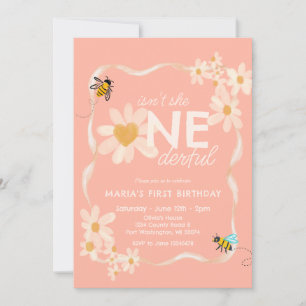 Heart Isn't she ONEderful Daisy First Birthday Invitation