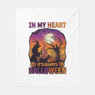 Heart Its Always Halloween Witch Cauldron Tree Moo Fleece Blanket