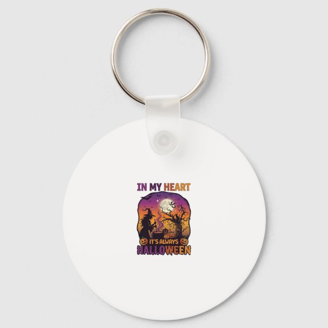 Heart Its Always Halloween Witch Cauldron Tree Moo Key Ring (Front)